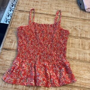 Red Floral Smocked‎ Women's Top